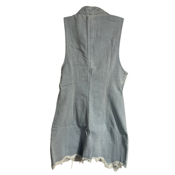 PrettyLittleThing Denim Mini Dress Womens US Size 8 Zip Through Fray Hem - Picture 2 of 7